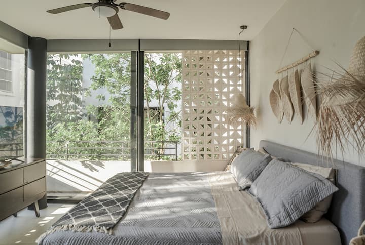 Master bedroom with a 55 inch TV with Netflix and Amazon