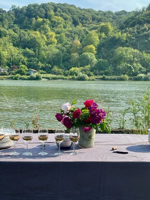 House, garden, terrace, on the banks of the Seine, lake, golf