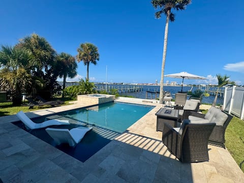 Riverfront Retreat | Pool & Hot Tub near Beach