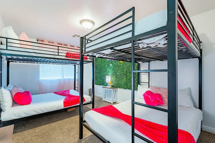 Bunk beds, bold vibes, and built-in sleepover magic  Perfect for the whole crew to crash in comfort and style.