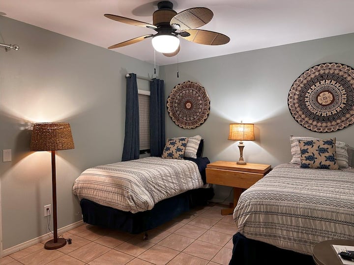 Families love this bedroom with 2 Twin beds, TV and Roku and room darkening curtains.