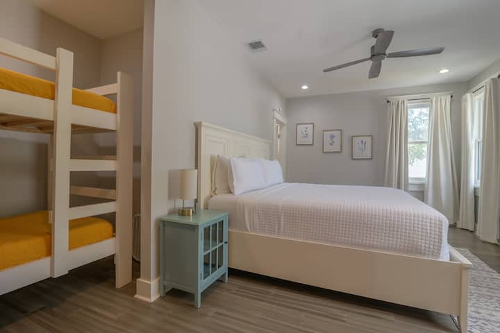 Make yourself at home in the welcoming bedroom with comfortable bunk beds, ideal for families.