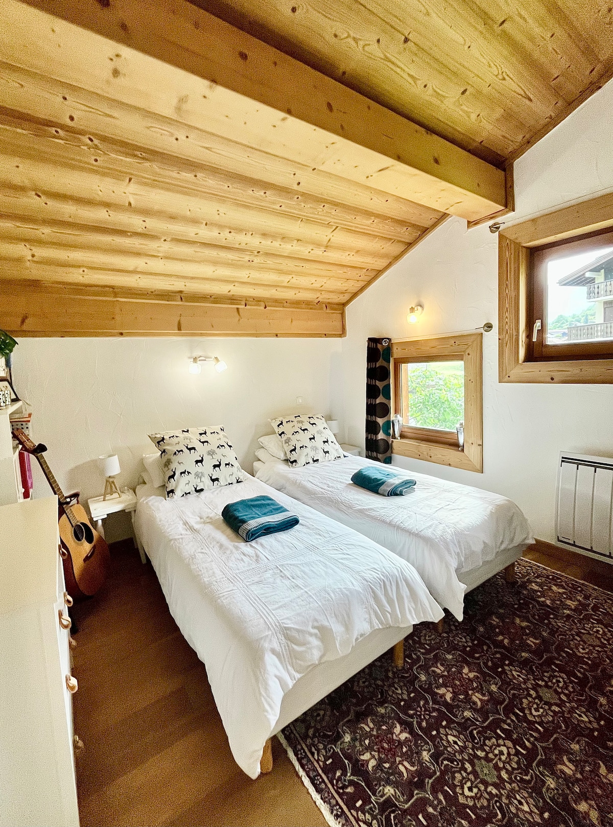 2张单人床，也可以安排为2米宽双人床。