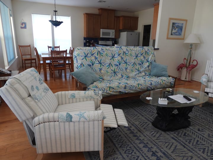 The chair reclines and the sofa is a futon with a 10" queen size mattress.