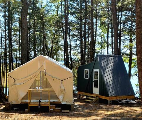 Lakefront Glamping Tent + Tiny A-Frame near Acadia