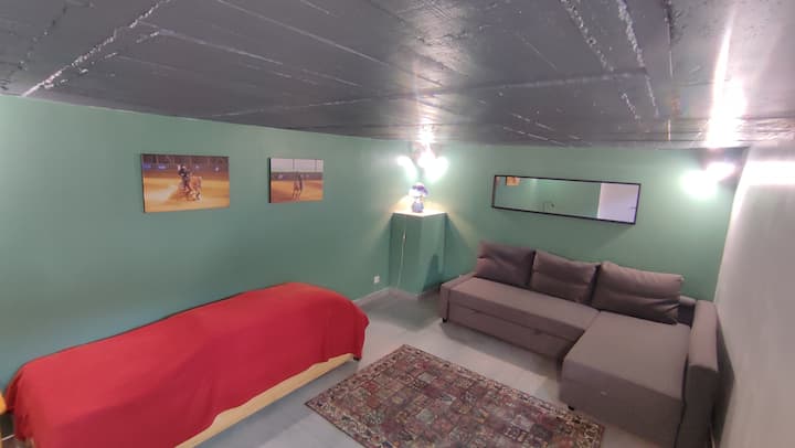 Chumba cha chini - Chumba cha chini 
Vitanda 1, au hata 2 vya mtu mmoja + sofa 1 ambayo inaweza kubadilishwa kuwa kitanda cha watu wawili (sentimita 160)