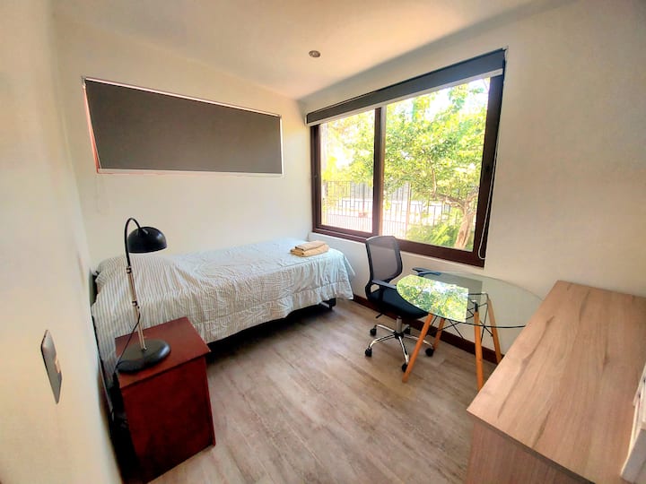 Оваа фотографија е референца за просторот во оваа спална соба.  Во моментов има 2 ниски кревета. 