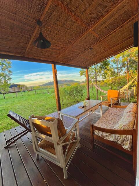 Beautiful cabin with a view of the hills near the sea