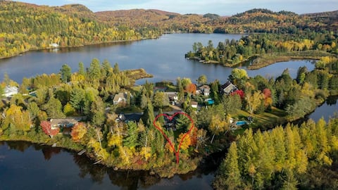 Tranquil lakeside chalet spa watersports bike hike