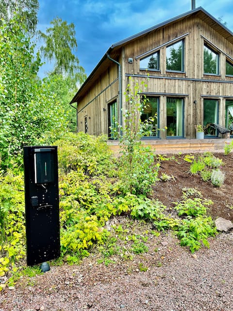 Modern villa adjacent to water and nature.