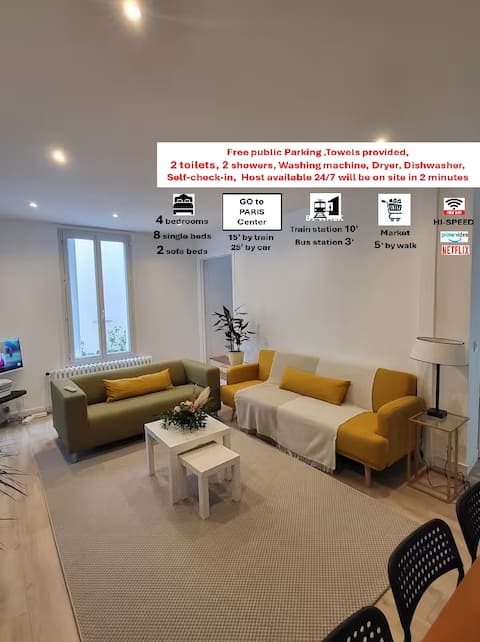 COSY House 4km & 15 mn PARIS - Comfort Linen