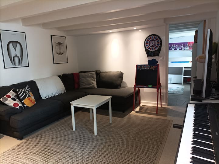 Sehemu ya televisheni na chumba cha watoto cha kuchezea kilicho na kitanda cha sofa (kitanda cha watu wawili)