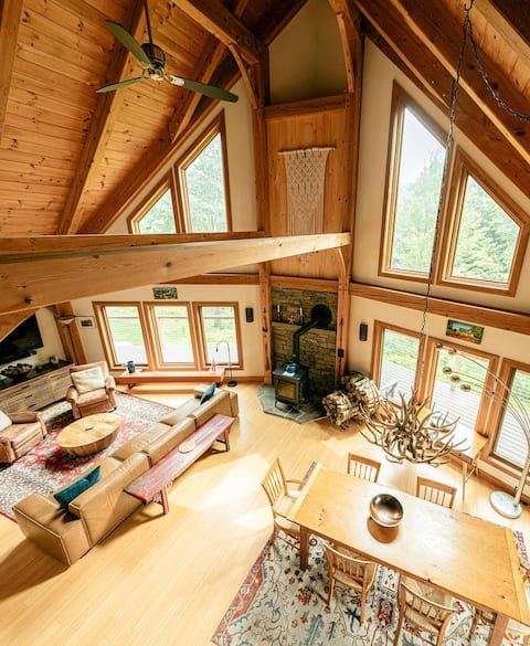 Modern chalet with stream and firepit