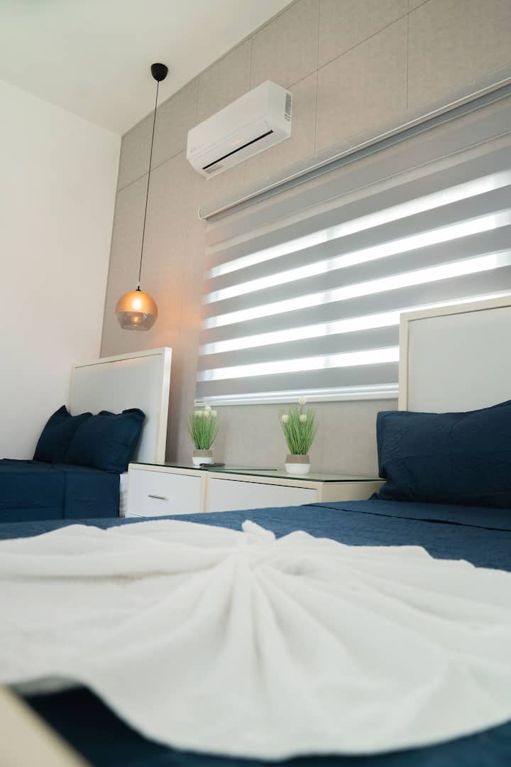 Very comfortable and cozy room.  Air conditioning, ceiling fan, TV, closet and bathroom inside the room. 