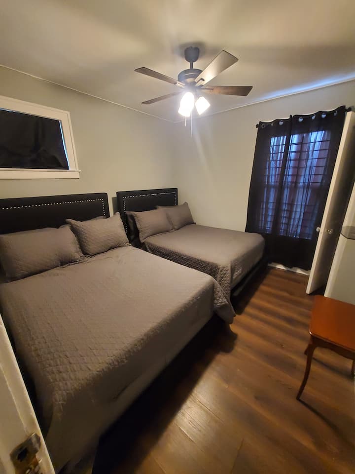 Located on first floor, two full-size beds, and closet