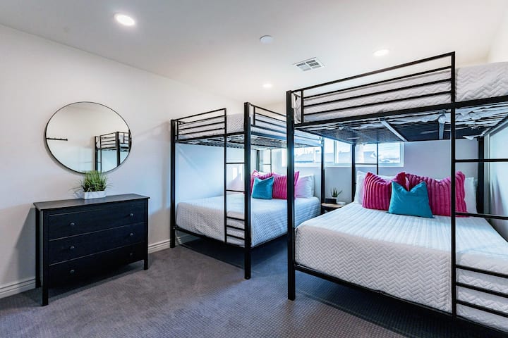 Bedroom 4 — fun bunk room with four full beds