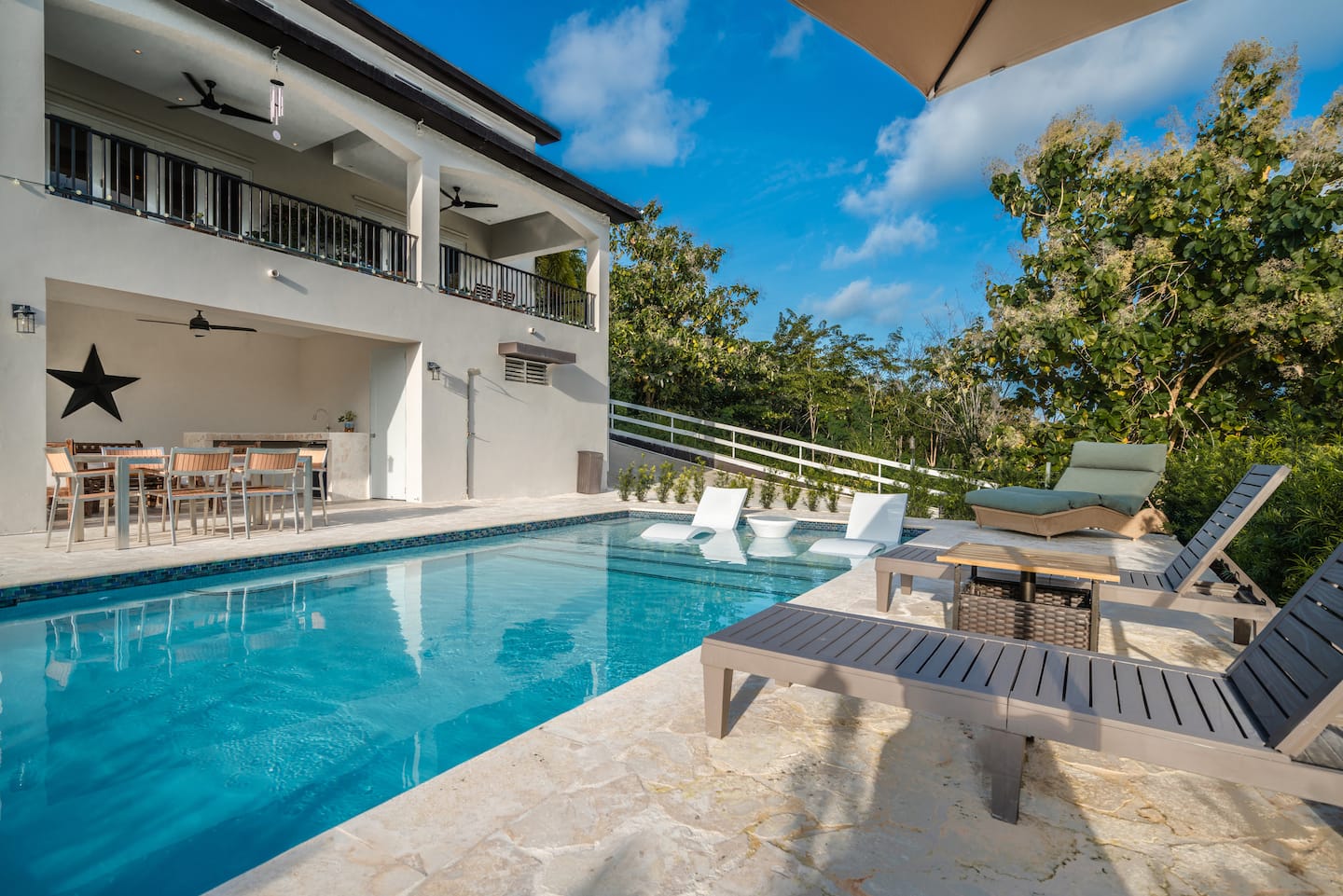 Backyard with pool deck