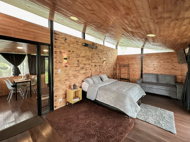 Habitación amplia con cama doble, nido, sofá cama. 