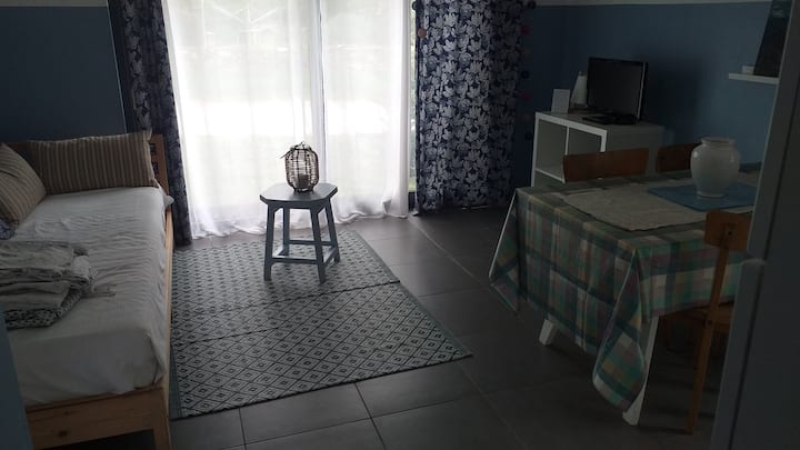 Dhomë ndenjjeje në kuzhinë me divan krevat për 1 person