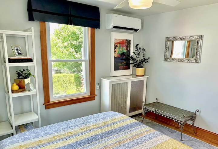 The three bedrooms have radiant heat as well as wall units for air conditioning as well and ceiling fans.  All of the bedroom windows have room-darkening shades.