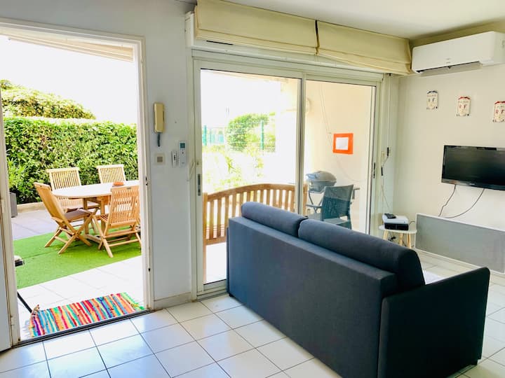 "Croisette" Rez De Jardin Accès Direct Plage, Clim - Mèze