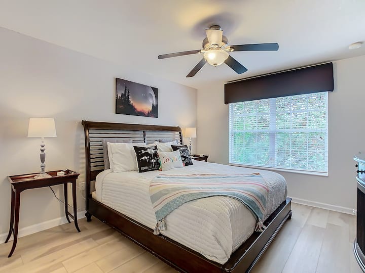 On the second floor you'll find this gorgeous comfortable King Bedroom, located at the front of the house. This room also has a private full bathroom