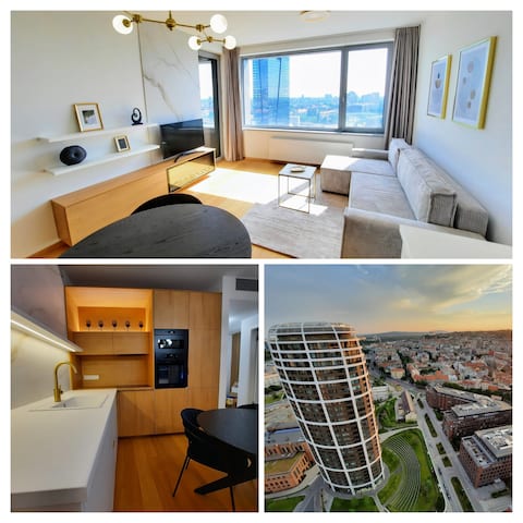 18.floor, skyline view, fireplace & free parking