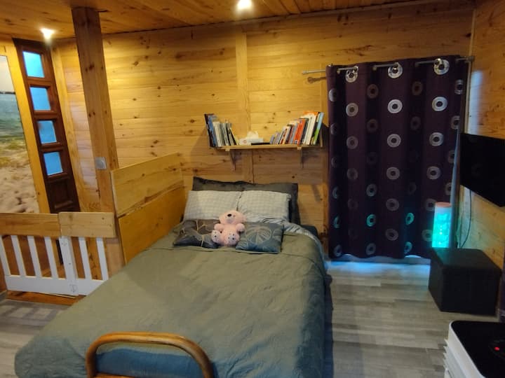 سرير أريكة مع مرتبة بولتكس لطفلين أو مراهقين. لشخص بالغ ثالث اختياري 50 يورو في الليلة عند الطلب. 