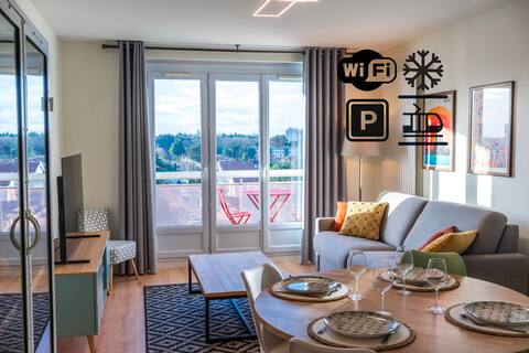 Cozy air-conditioned T2 with 180x200 bed + private parking