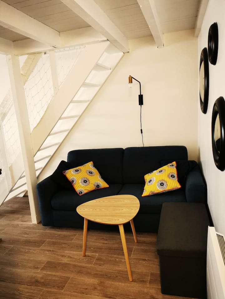 منطقة صالة صغيرة تطل على التلفزيون 