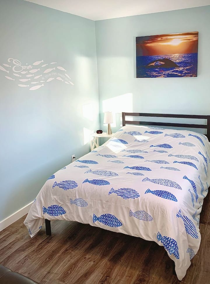 Our second bedroom is fully renovated and captures the best of the ocean views from the back of the property.