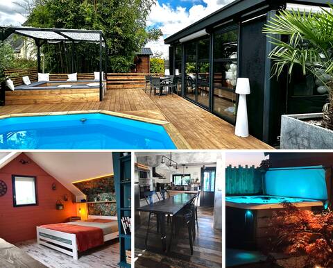 Air-conditioned house with pool and jacuzzi