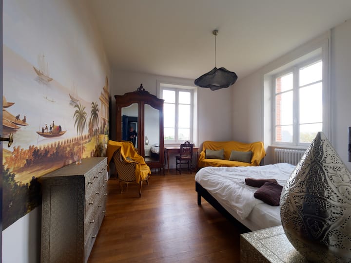 1 .ª planta - Dormitorio 3 AGRA con vistas al mar y al jardín / 1  cama  doble de 180 cm