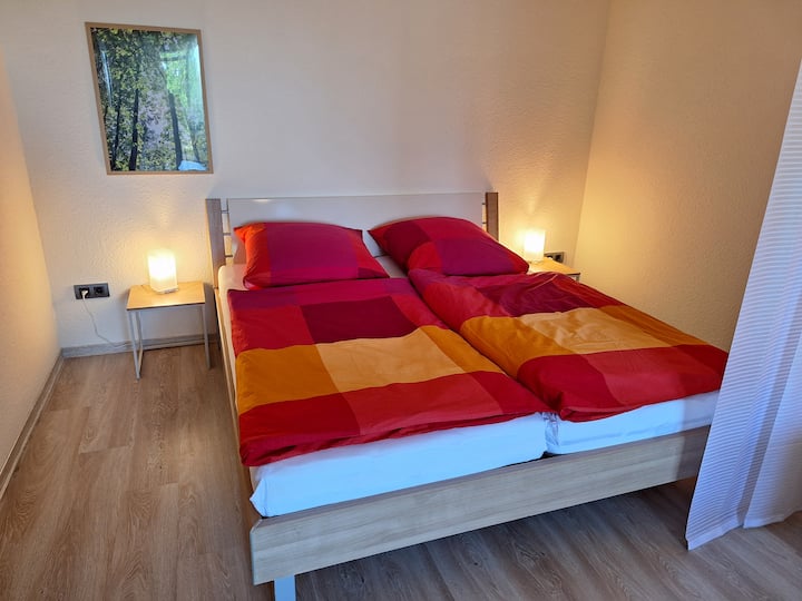 سرير مزدوج مريح يمكن فصله عن منطقة المعيشة بستارة