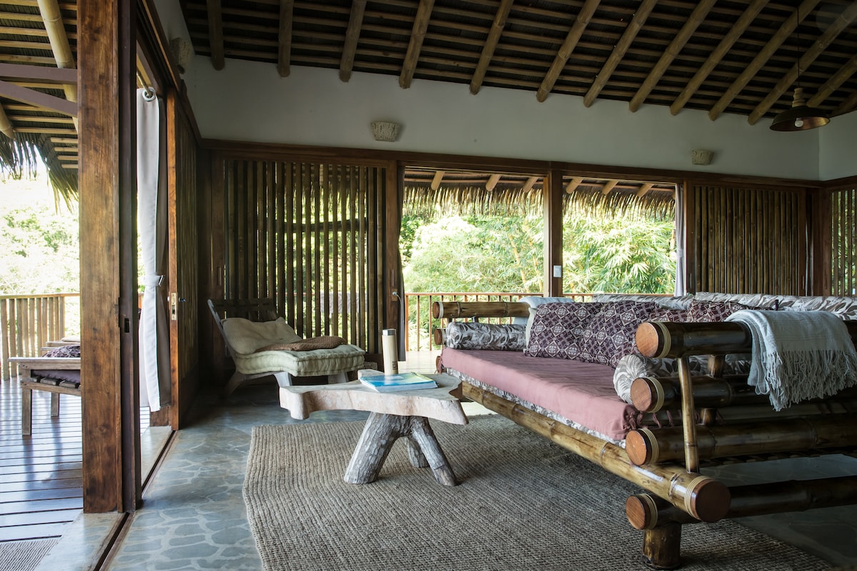 NEW We've recently upgraded our main sofa in the upstairs open-plan lounge living area to a super comfy handcrafted bamboo one, creating the perfect chill area to watch the jungle life and ocean views