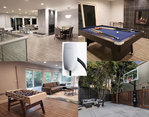 Tesla EV Charger Basketball Pool Table Hot Tub Spa