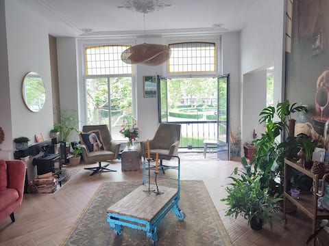 Historic building in the center of Dordrecht, green square