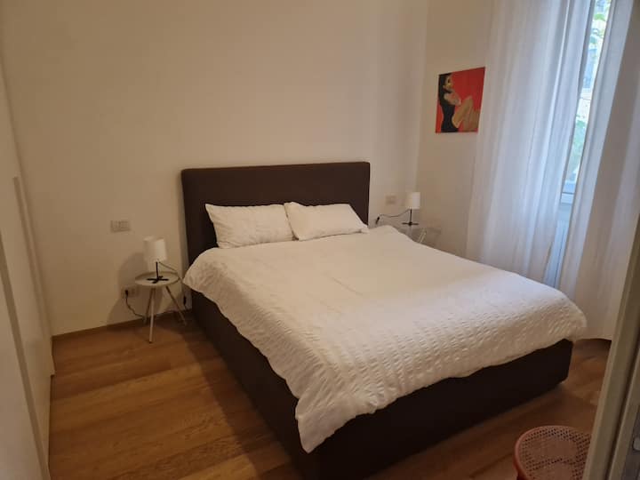 Master bedroom with double bed, large wardrobe and relaxing view and Bathroom 
