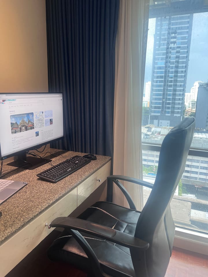 Workspace evidence from Big Remote-Work Apt | Gym • Pool • Great location