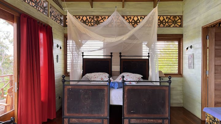 King size bed. Mosquito maker on all beds. Roof fan 