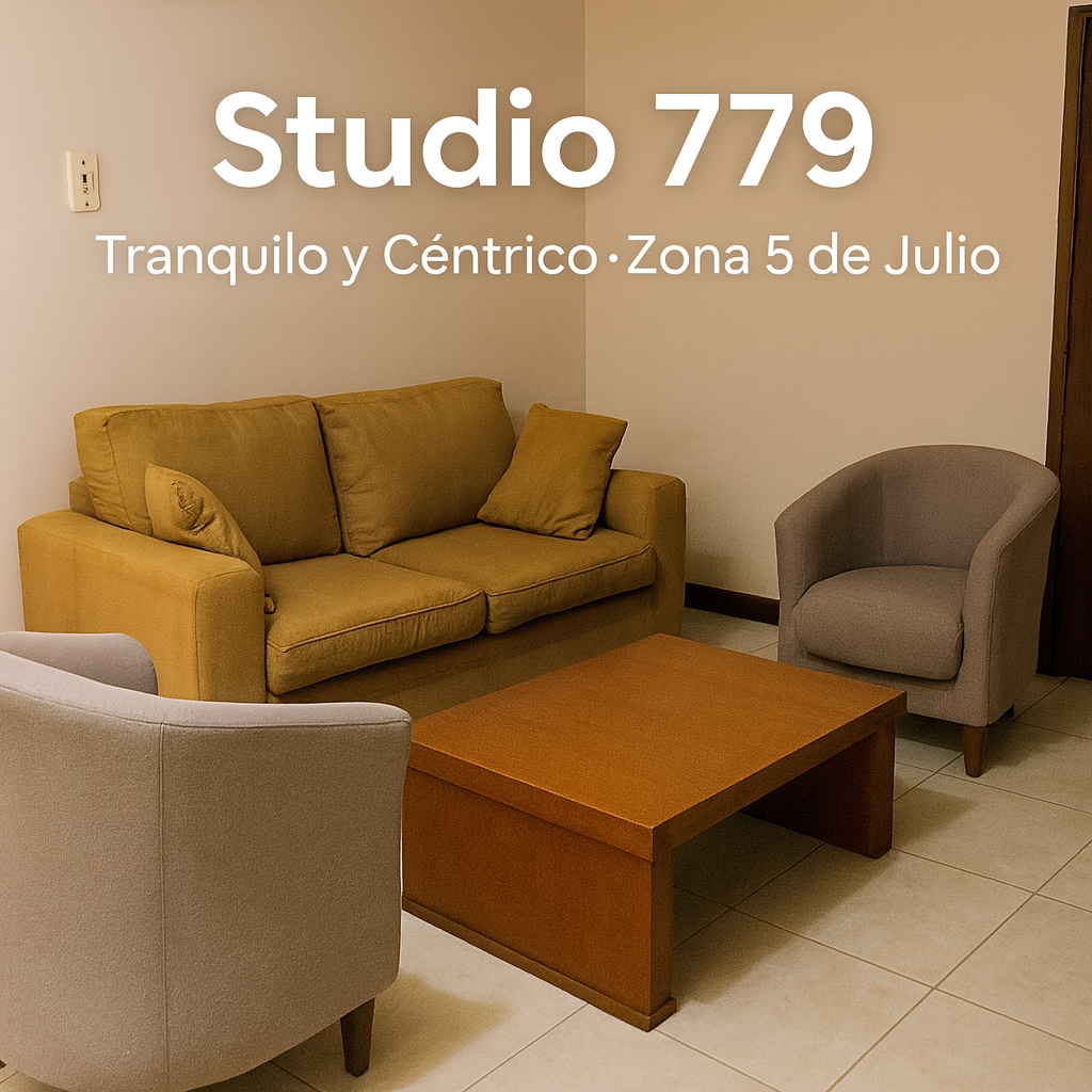 A cozy seating area features a beige sofa and two light gray armchairs surrounding a wooden coffee table. The neutral-colored walls and tiled floor contribute to a calm environment, ideal for relaxation. Ample space is visible for movement.