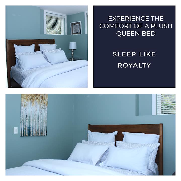  أحلام سعيدة في سريرنا الكبير! بياضات فاخرة وأضواء هادئة وإطلالات هادئة على الحديقة لإقامة مريحة.