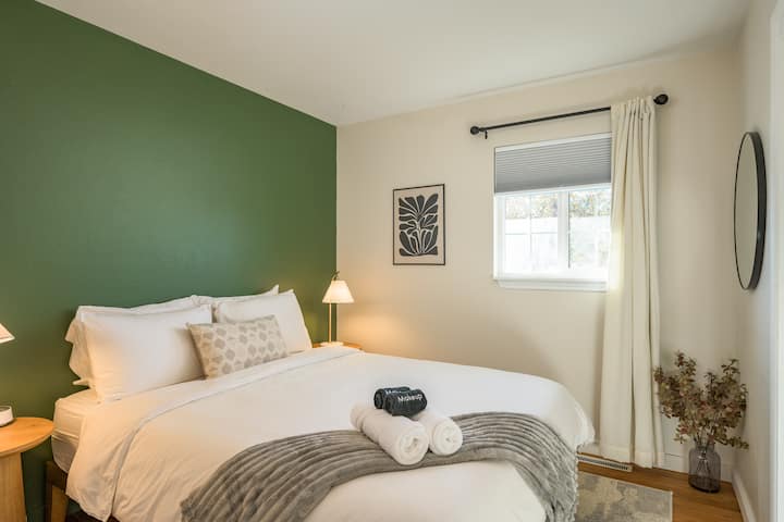 Bedroom 3 is a queen bed on the main floor with comfortable, plush linens and a memory foam mattress for a great night's rest!