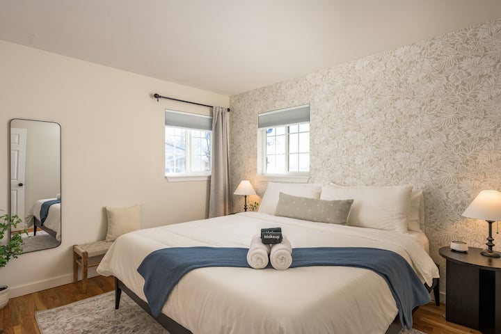 Bedroom 2 is a king bed on the main floor with comfortable, plush linens and a memory foam mattress for a great night's rest!