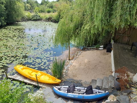 Beach, canoe and private pond with this house