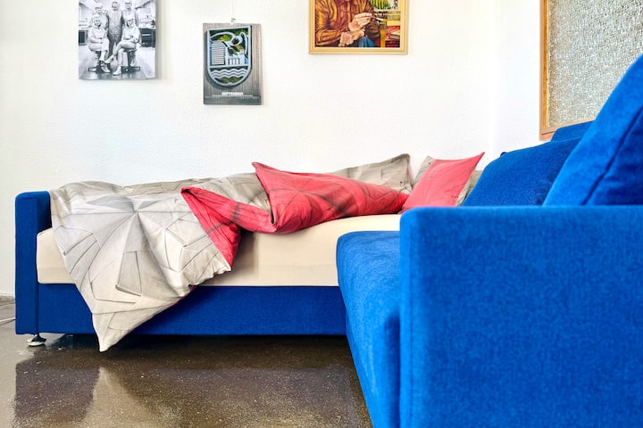 Extra bed for one person on our east modern sofa bed in the living room.