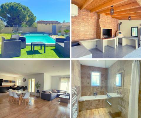 Villa with a pool in the sun