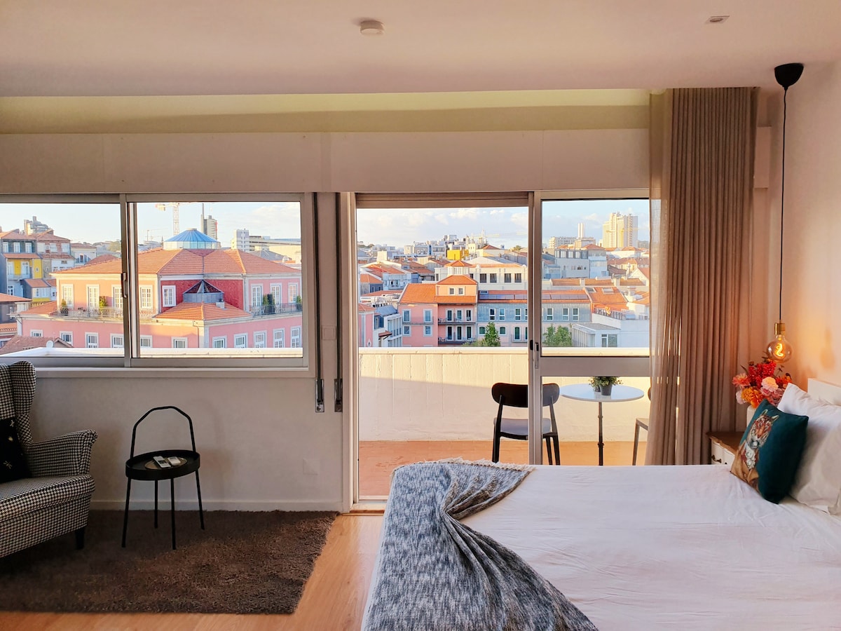 Panoramic Porto City Evening Sunset from the Room