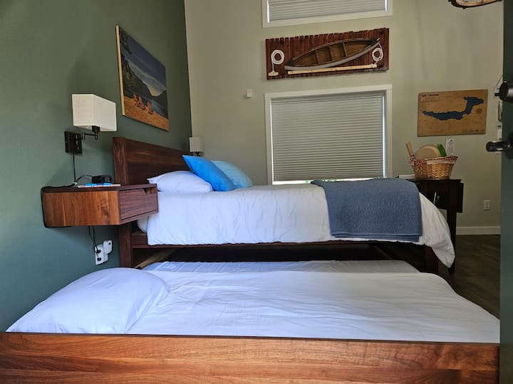 Each of our rooms include a queen size bed with a full-size pull out trundle.