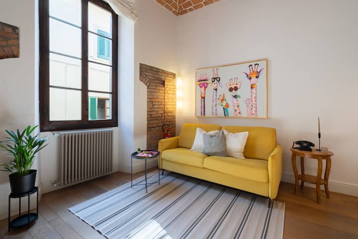 Განახლებული საცხოვრებელი ისტორიულ შენობაში, პრატოს საფეხმავლო გულში, პიაცა-დუომოსა და პალაცო-პრეტორიოს მუზეუმის ქვის გროვა. 